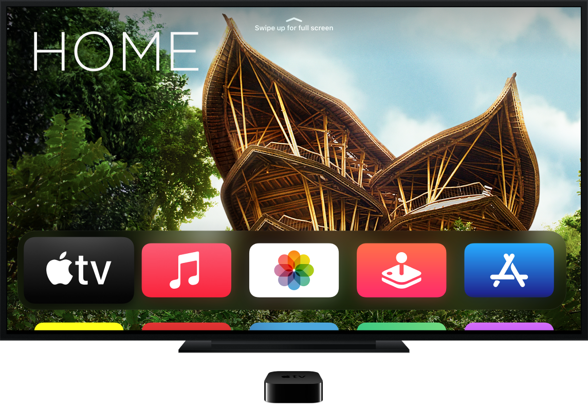 Apple TV connected to a television showing the Home screen