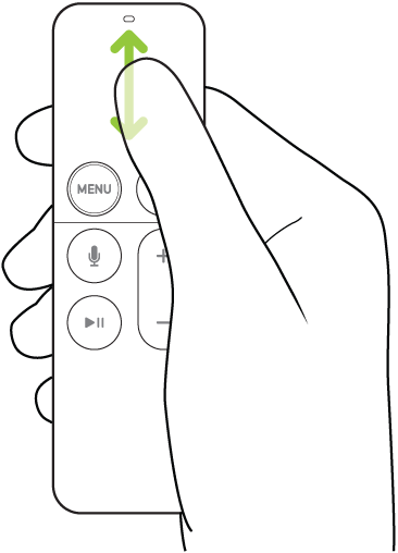 Illustration montrant le geste de défilement à l’aide de la surface tactile de la télécommande Siri Remote (1re génération)