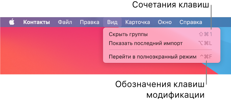 Приложение Safari с сочетаниями клавиш в меню «Файл»