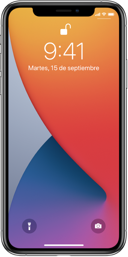 La pantalla bloqueada del iPhone mostrando la hora y fecha.