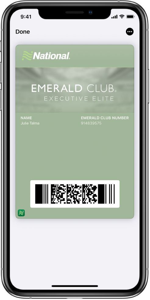 A boarding pass in Wallet showing flight information and the QR code at the bottom.