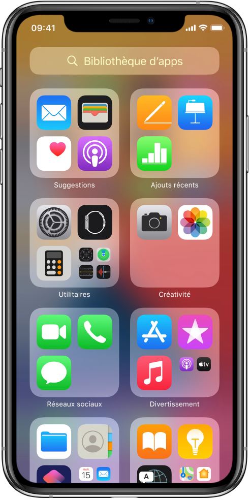 L’écran de la bibliothèque d’apps.