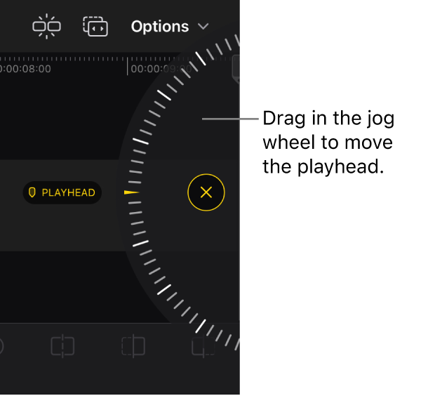 The jog wheel set to move the playhead in the timeline.