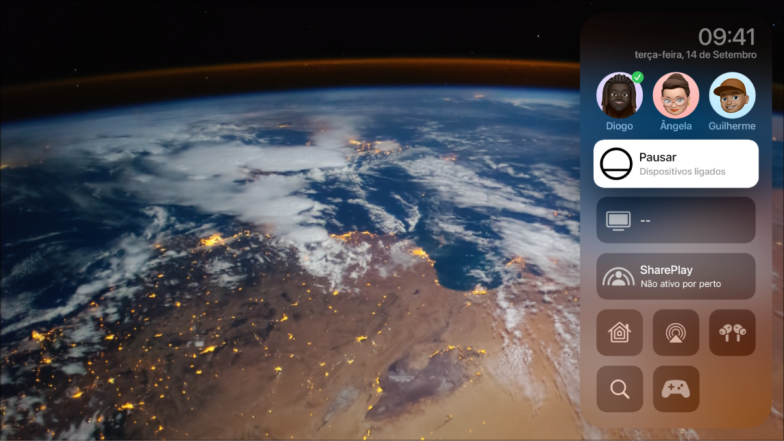Ecrã da Apple TV a mostrar a central de controlo
