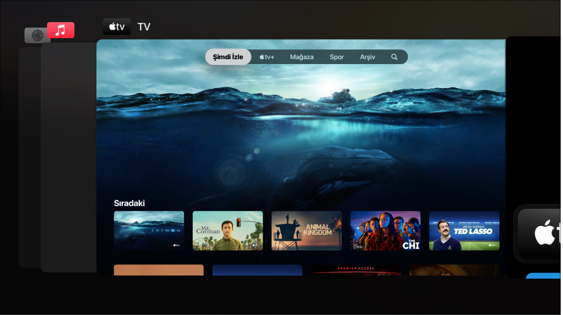 Uygulama Değiştirici’yi gösteren Apple TV ekranı