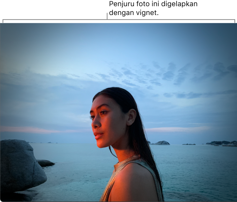 Foto dengan vignet digunakan, menunjukkan kegelapan sekitar tepi.