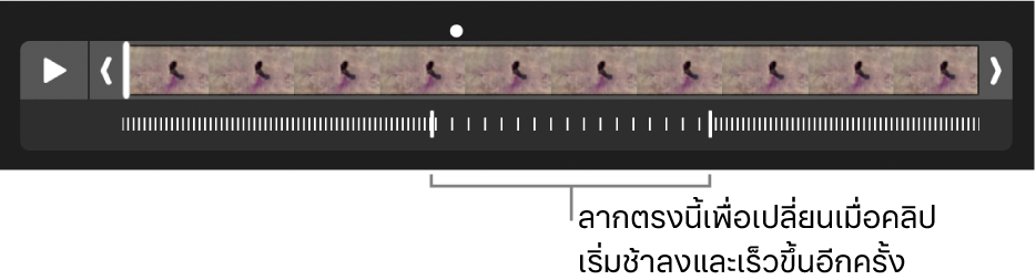 คลิปวิดีโอแบบสโลว์โมชั่นที่มีขอบจับที่คุณสามารถลากเพื่อเปลี่ยนตำแหน่งที่วิดีโอช้าลงและเร็วขึ้นอีกครั้งได้