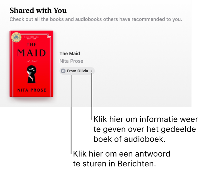 Een scherm met een boek in het gedeelte 'Gedeeld met jou'.