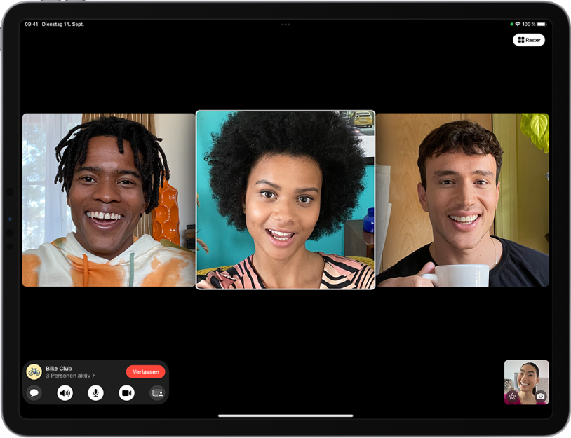Ein FaceTime-Gruppenanruf in der App „FaceTime“.