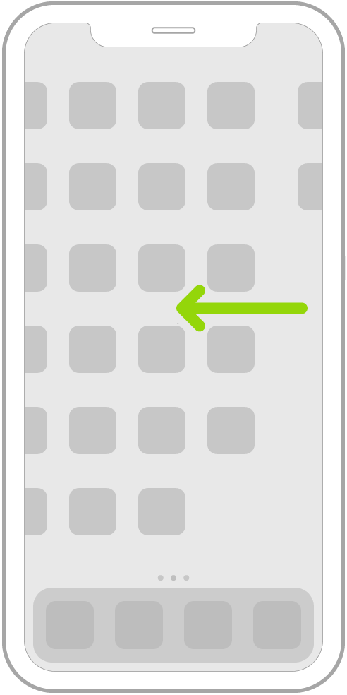 An illustration showing swiping left to browse apps on other Home Screen pages.