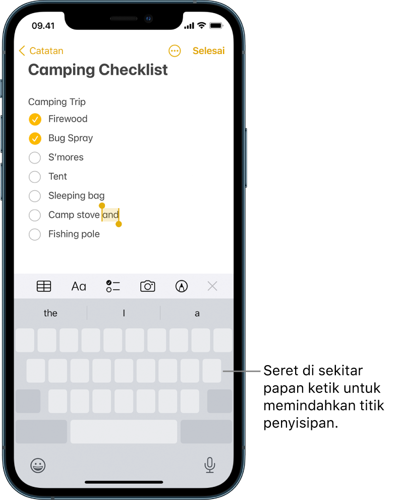 Catatan yang diedit setelah papan ketik berubah menjadi trackpad. Papan ketik diredupkan untuk menunjukkan bahwa papan ketik kini berfungsi sebagai trackpad.