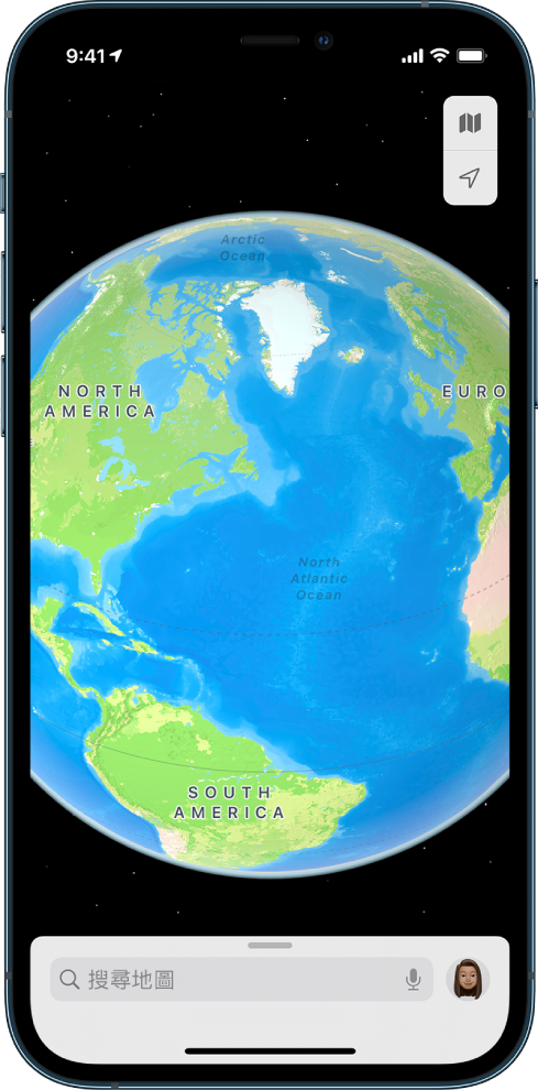 以從太空檢視的星球來表示地球。標籤識別三大洲和兩大洋。