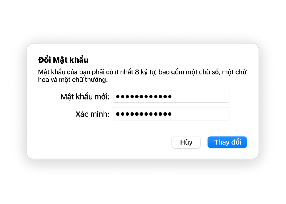 Cửa sổ Thay đổi mật khẩu.