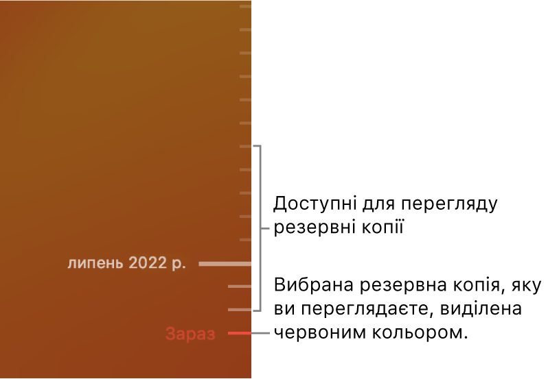 Часова шкала резервного копіювання Time Machine.