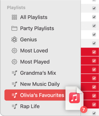 An album being dragged to a playlist. The playlist is highlighted.