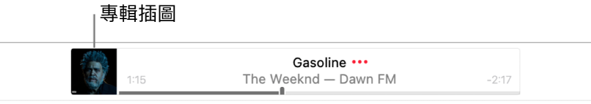 橫幅左方的專輯插圖顯示播放中的歌曲。