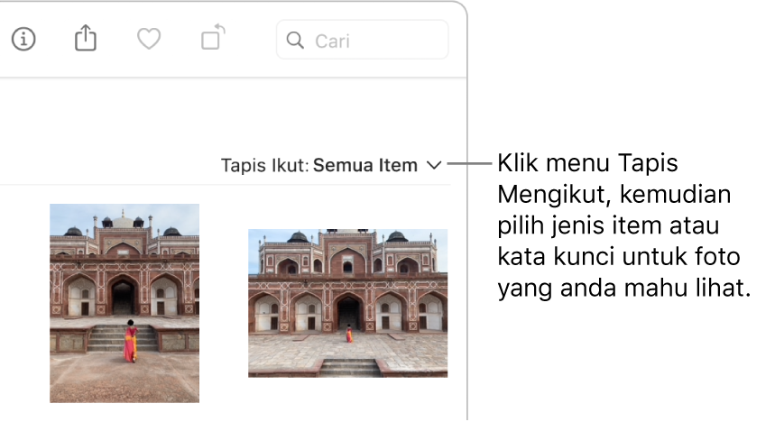 Menu timbul Tapis Ikut diset untuk menunjukkan semua item.