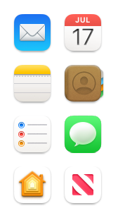 Mail, Calendar, Notes, Contacts, Reminders, Messages, Home and News icons