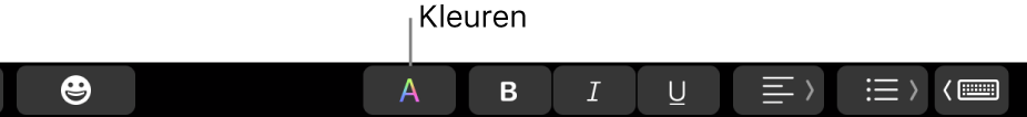 De Touch Bar met de kleurenknop en knoppen voor een specifieke app.