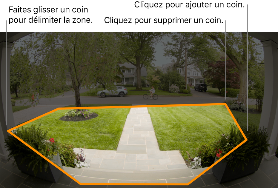 Une entrée vue depuis une caméra, avec une zone d’activité sélectionnée autour du palier.