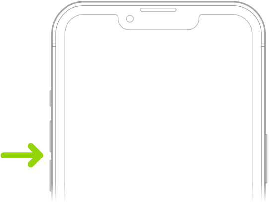 La partie supérieure de l’avant de l’iPhone avec les boutons d’augmentation et de diminution du volume en haut à gauche.