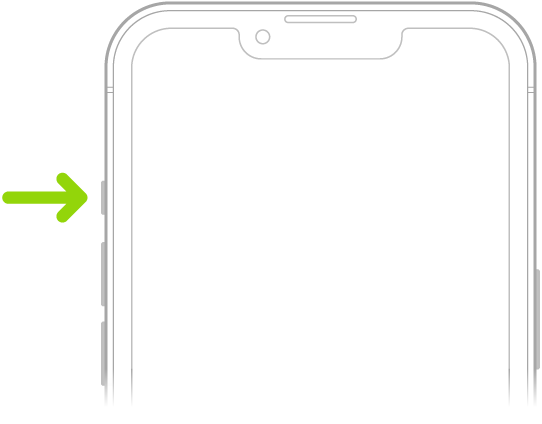 La partie supérieure de l’avant de l’iPhone affichant le bouton Sonnerie/Silence en haut à gauche, au-dessus des boutons de volume.