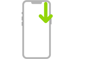 Ilustrasi iPhone dengan panah yang menunjukkan gesekan ke bawah dari pojok kanan atas.