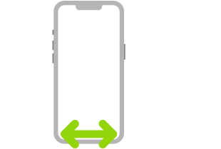 Ilustrasi iPhone. Panah bermata dua menandakan penggesekan ke kiri atau kanan melewati tepi bawah layar.