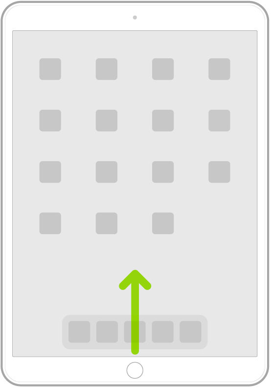 An illustration showing swiping up from the bottom edge of the screen to go to the Home Screen.