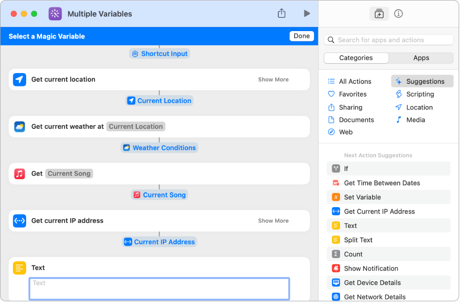 Selectable Variables shortcut editor.