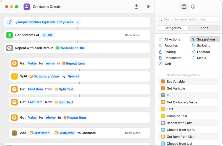 A shortcut showing the Split Text actions.