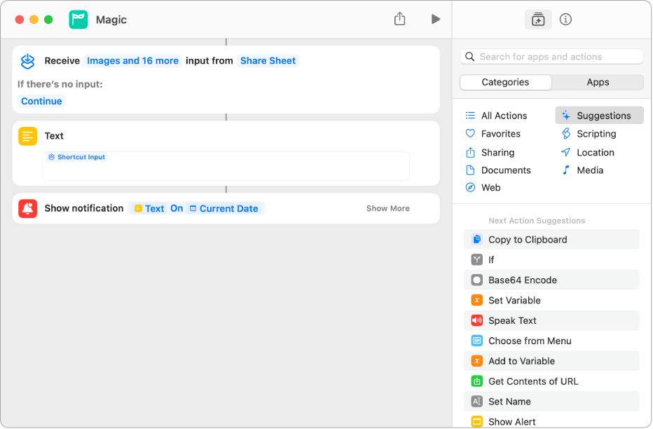 Variable examples in shortcut editor.