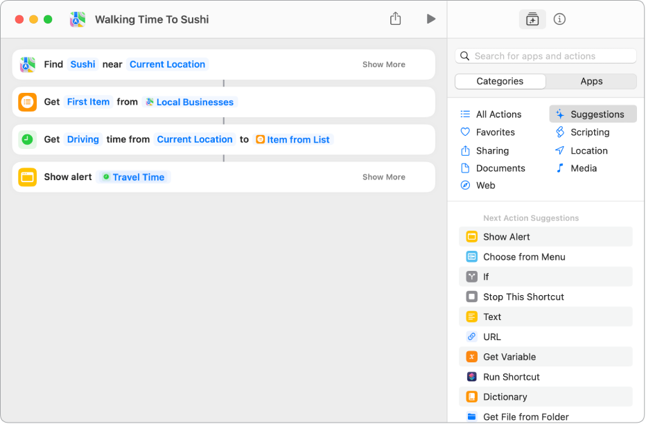 Shortcuts showing variables.