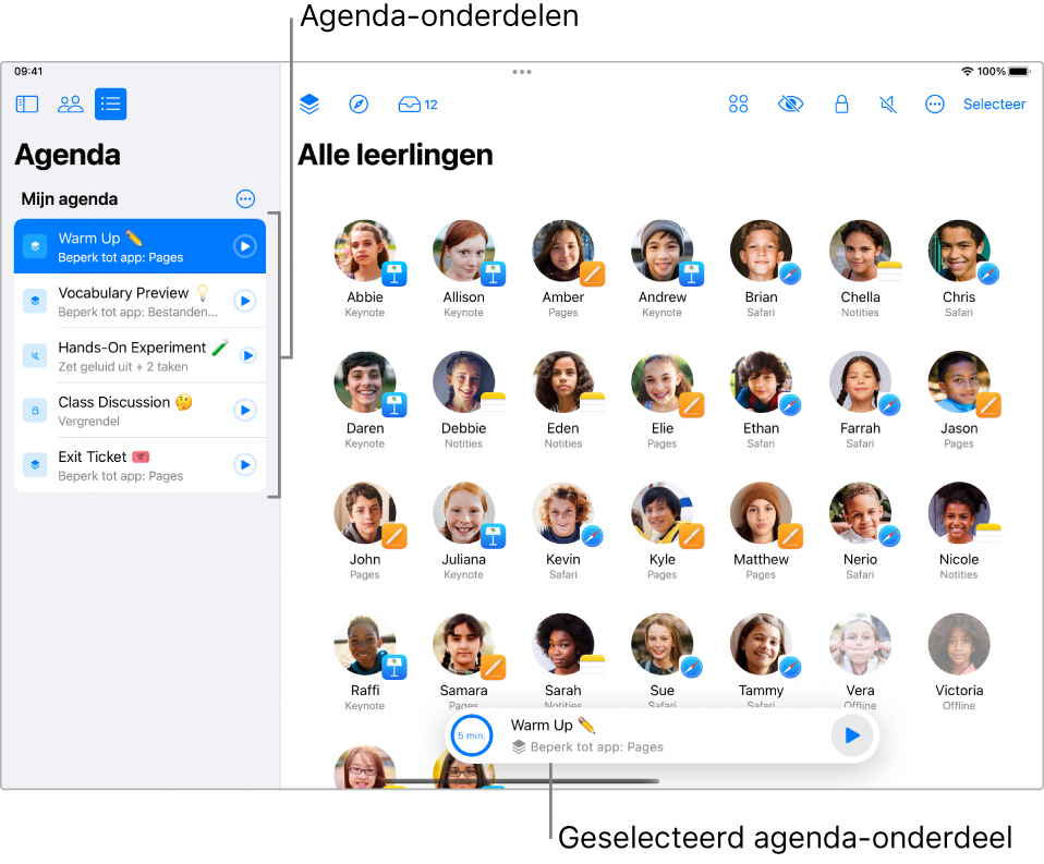 De agendakiezer op een iPad met een agenda met de naam 'Mijn agenda'.