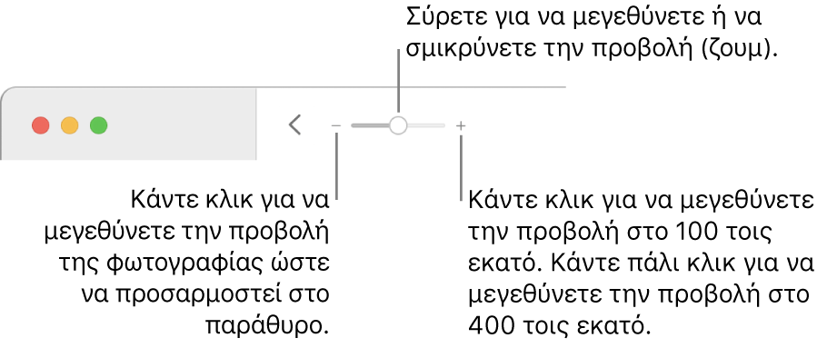 Η γραμμή εργαλείων όπου εμφανίζονται στοιχεία ελέγχου ζουμ.