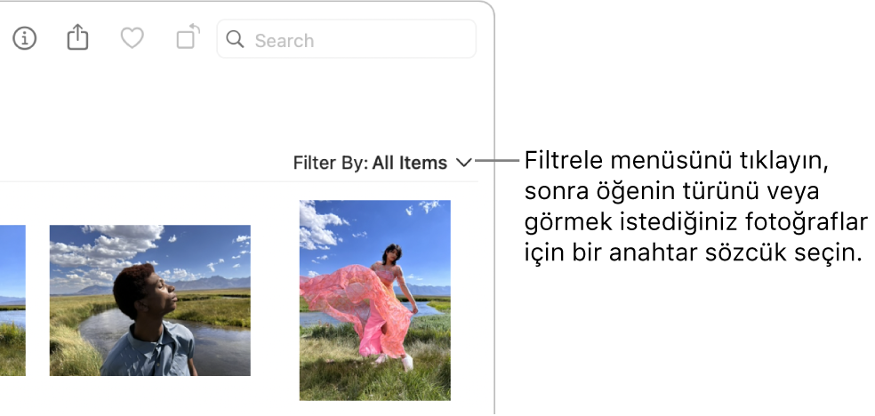 Tüm öğeleri gösterecek şekilde ayarlanmış Şuna Göre Filtrele açılır menüsü.