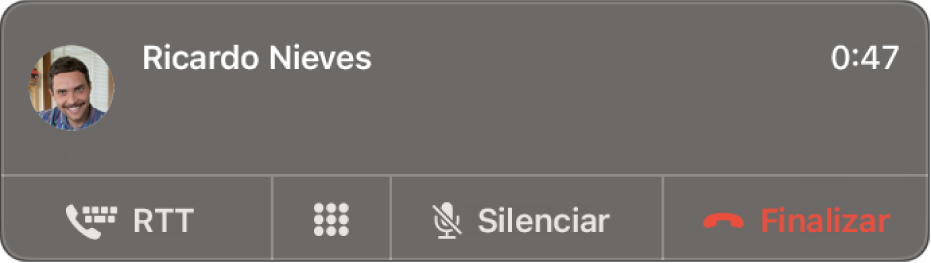 Una notificación de una llamada con RTT entrante.