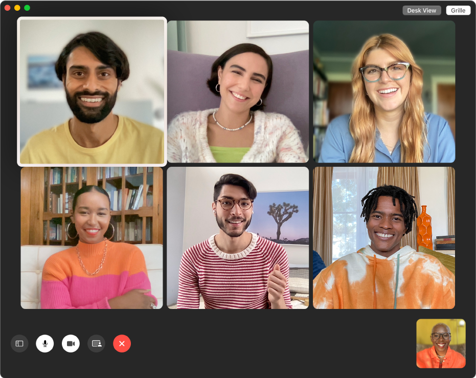 La fenêtre FaceTime pendant un appel en groupe avec les participants affichés dans une grille.