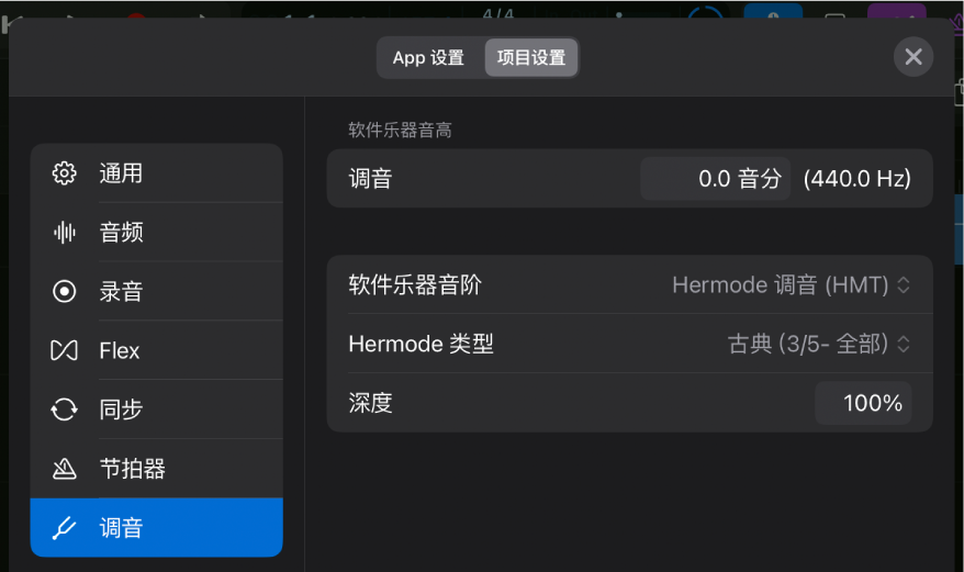 “调音”项目设置。
