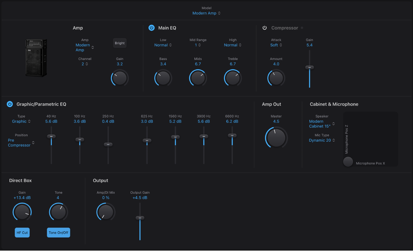 图。显示主界面区域的 Bass Amp Designer 窗口。