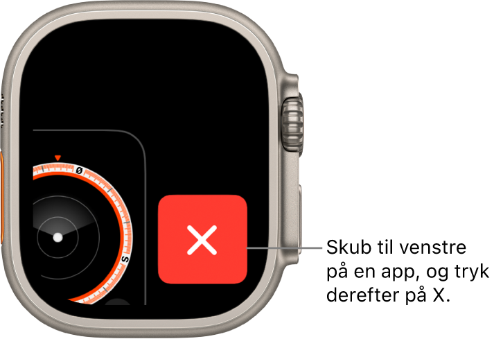 Appskifter viser et stort X til højre og en del af appen til venstre. Tryk på X’et for at fjerne appen fra Appskifter.