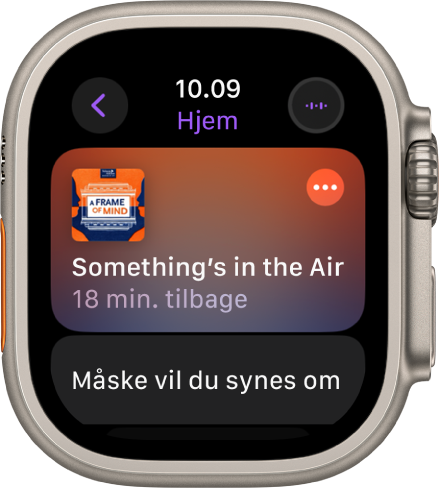 Appen Podcasts på Apple Watch viser skærmen Hjem med podcastens billede. Tryk på billedet for at afspille episoden.