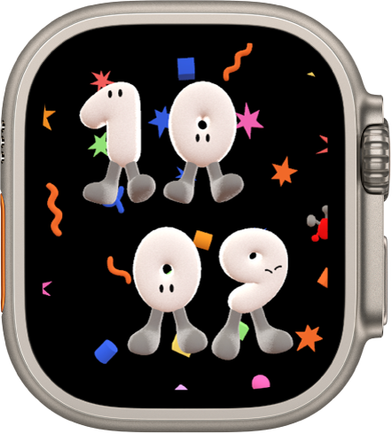 The Playtime watch face showing the time in cartoonish characters.