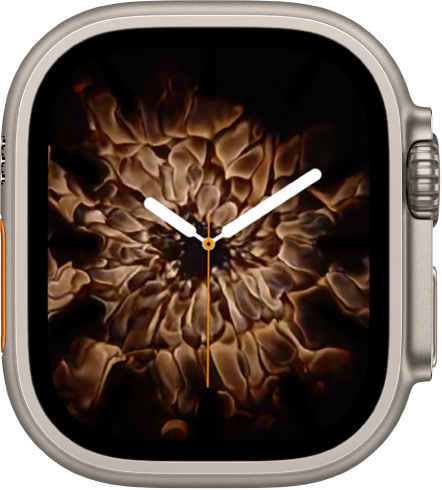 The Fire and Water watch face showing an analog clock in the middle and fire around it.