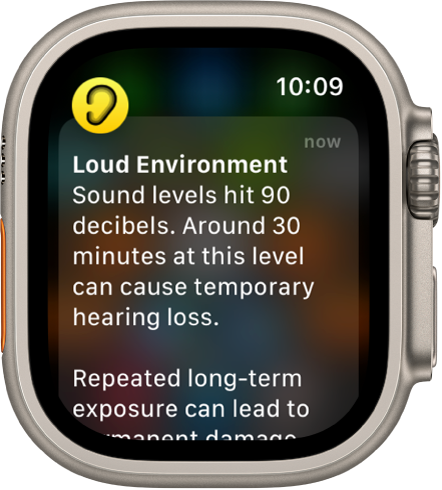 Apple Watch showing a Noise notification. The icon for the app associated with the notification appears at the top left. You can tap it to open the app.