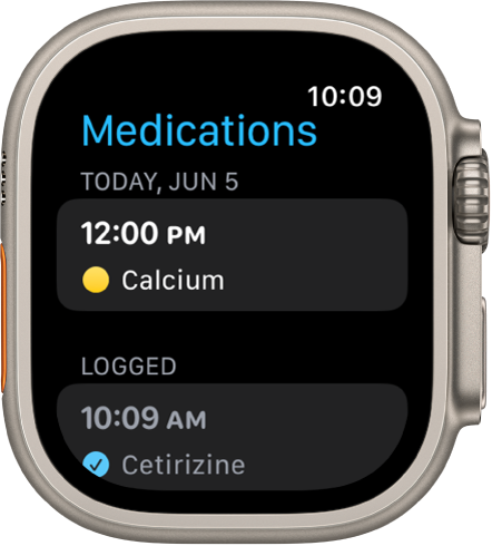 The Medications app showing logged medications.