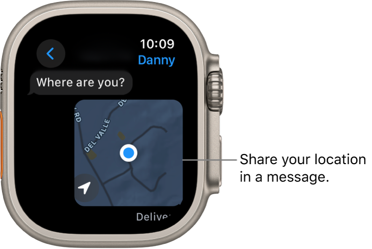 The Messages app showing a map with a person’s marked location.