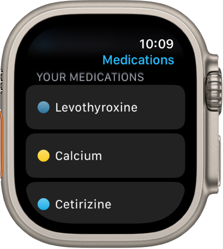 The Medications app showing a list of all medications.