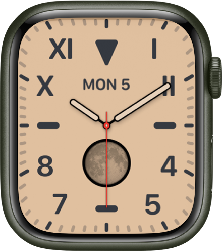 The California watch face, showing a mix of Roman and Arabic numerals. It shows the date and a Moon Phase complication.