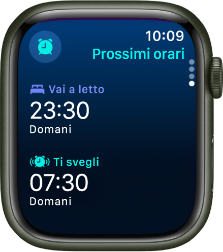 La schermata Sonno che mostra gli orari per andare a letto.